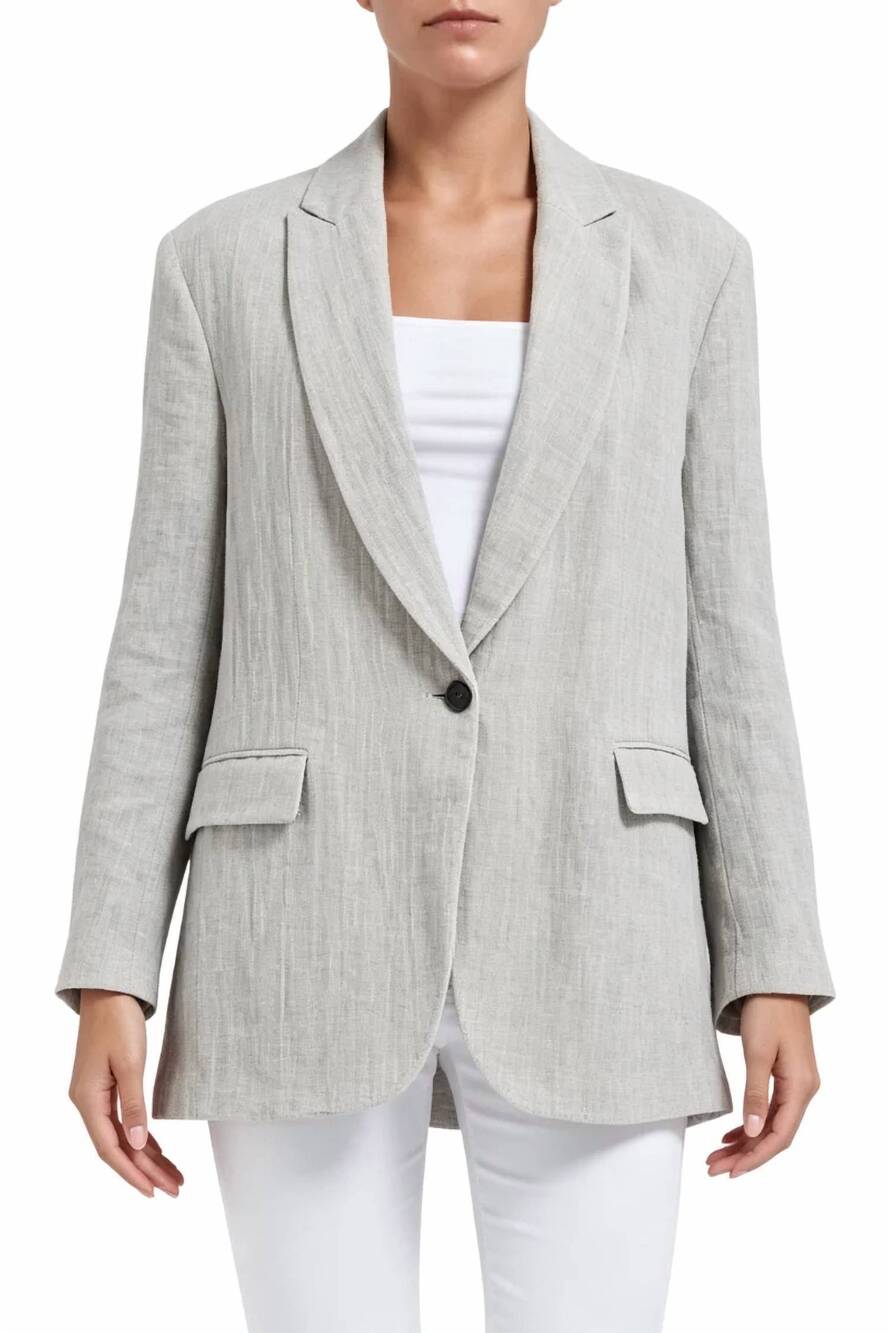 NEW BRUNELLO CUCINELLI women's intertwined linen-blend blazer in gray